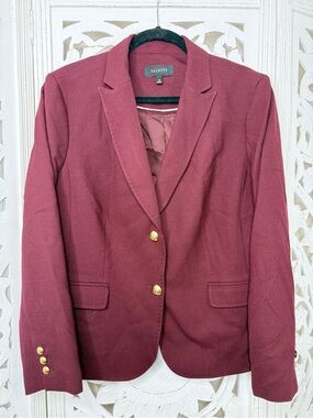 Talbots Wine-Red Wool Blend Blazer with Gold Buttons